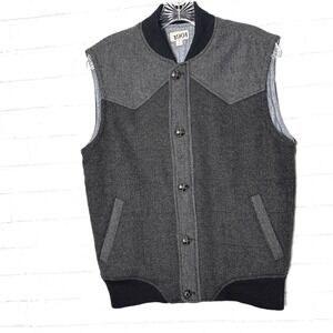 1901 Mens Wool Blend Herringbone Vest Jacket Small Academia Preppy Heritage Gray